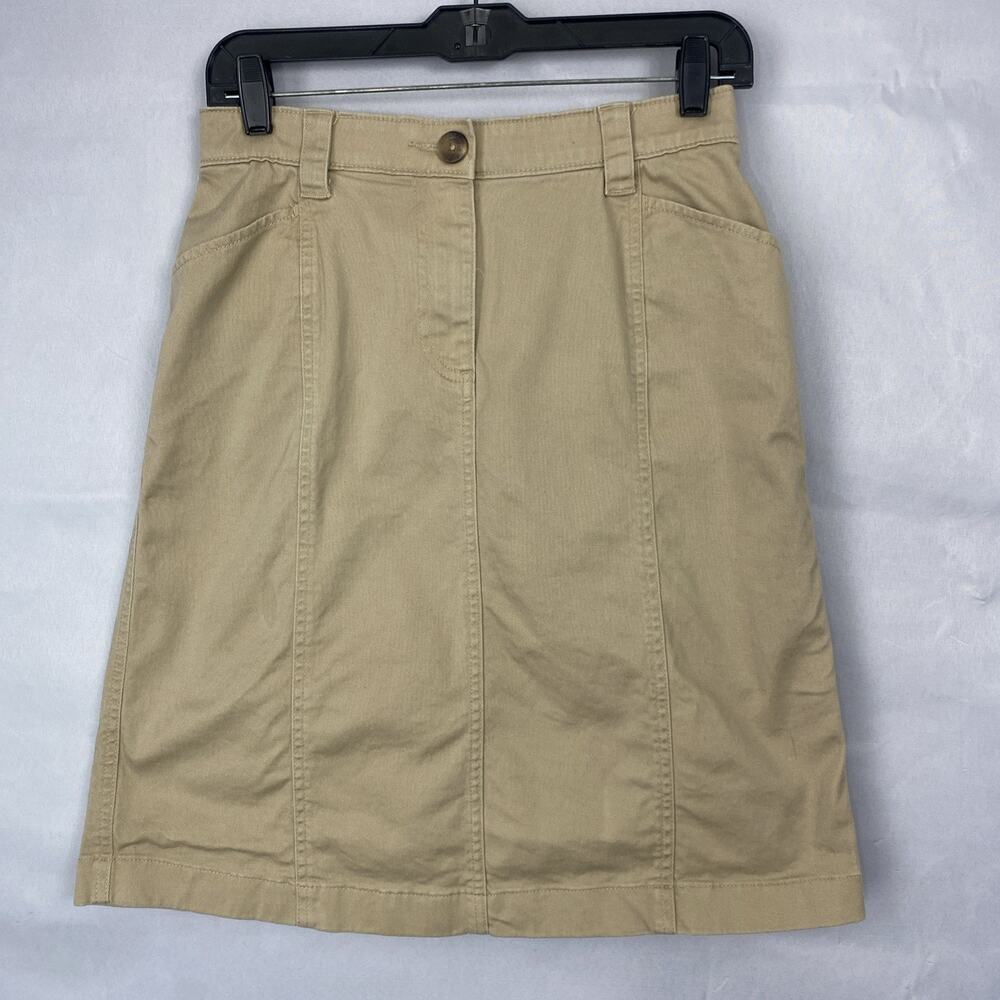 LL Bean Skirt Women 6 Khaki Stretch High Waist Beige Straight Minimalist Classic